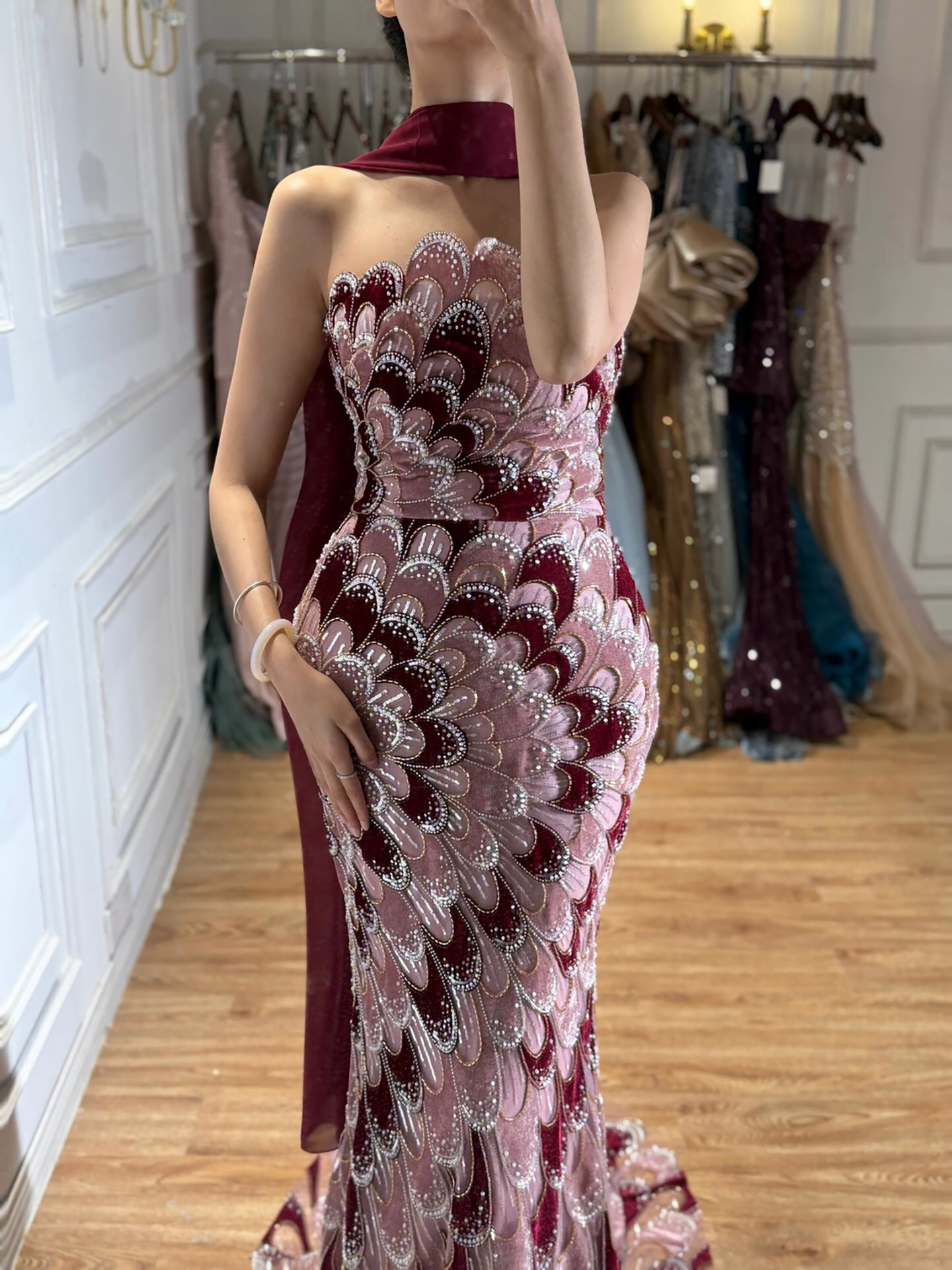 Luxury Pink Strapless Beaded Mermaid Evening Dress LA73607