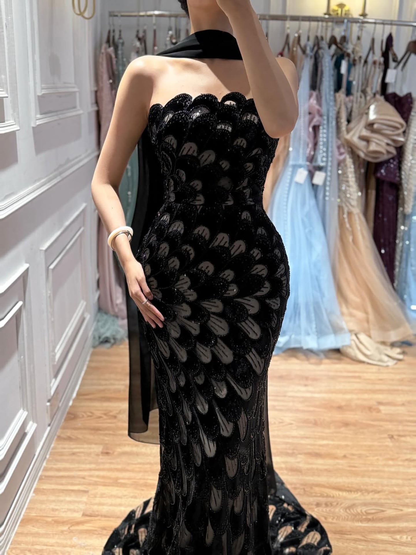 Luxury Pink Strapless Beaded Mermaid Evening Dress LA73607