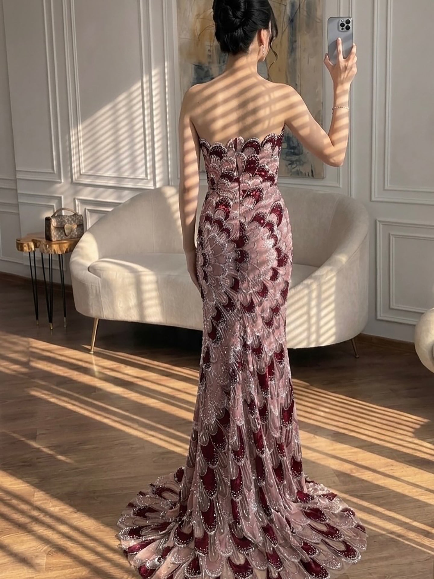 Luxury Pink Strapless Beaded Mermaid Evening Dress LA73607