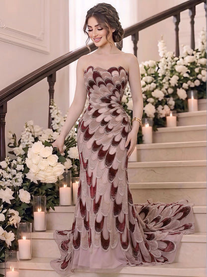 Luxury Pink Beaded Mermaid Cape Evening Dress LA73607A SERENE HILL