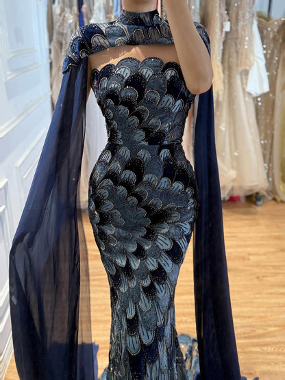 Luxury Pink Beaded Mermaid Cape Evening Dress LA73607A SERENE HILL
