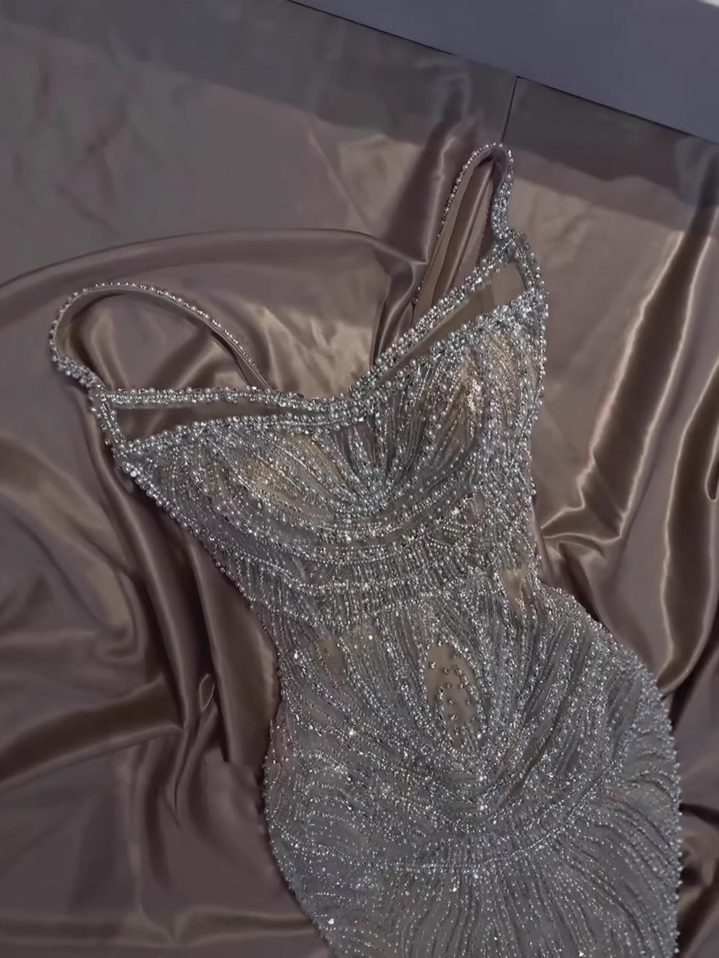 Luxury Nude Pearl Beaded Spaghetti Strap Evening Dress LA73608 - SERENE  HILL