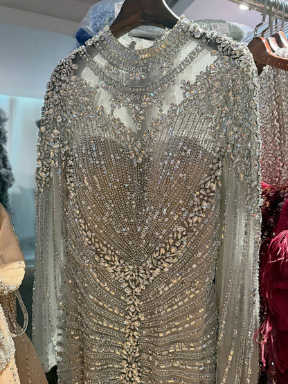 Luxury Silver Nude Beaded High Neck Mermaid Evening Dress LA73609A SERENE HILL