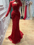 Luxury Red Beaded Long Sleeves Mermaid Evening Dress LA73610 SERENE HILL