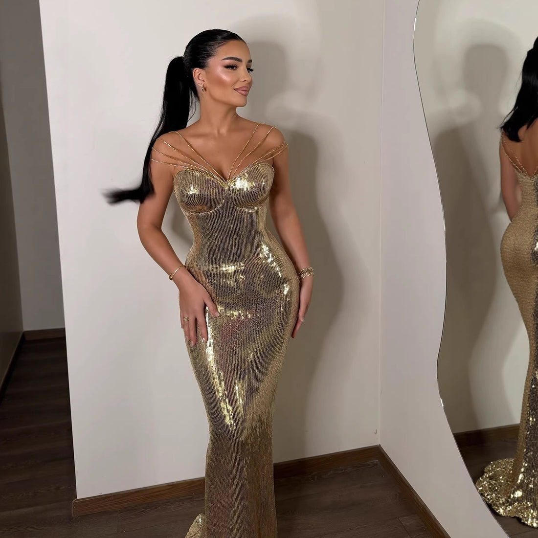 Luxury Gold Sequin Mermaid Evening Dress LA73612 - SERENE  HILL