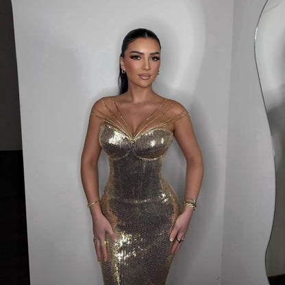 Luxury Gold Sequin Mermaid Evening Dress LA73612 - SERENE  HILL