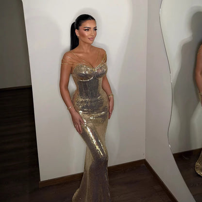 Luxury Gold Sequin Mermaid Evening Dress LA73612 - SERENE  HILL