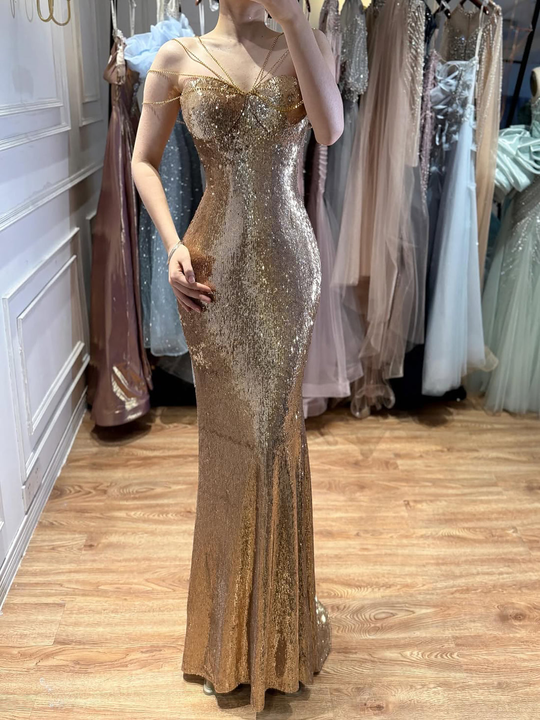 Luxury Gold Sequin Mermaid Evening Dress LA73612 - SERENE  HILL