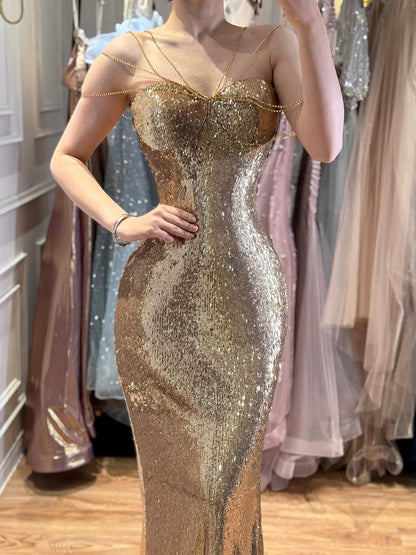 Luxury Gold Sequin Mermaid Evening Dress LA73612 - SERENE  HILL