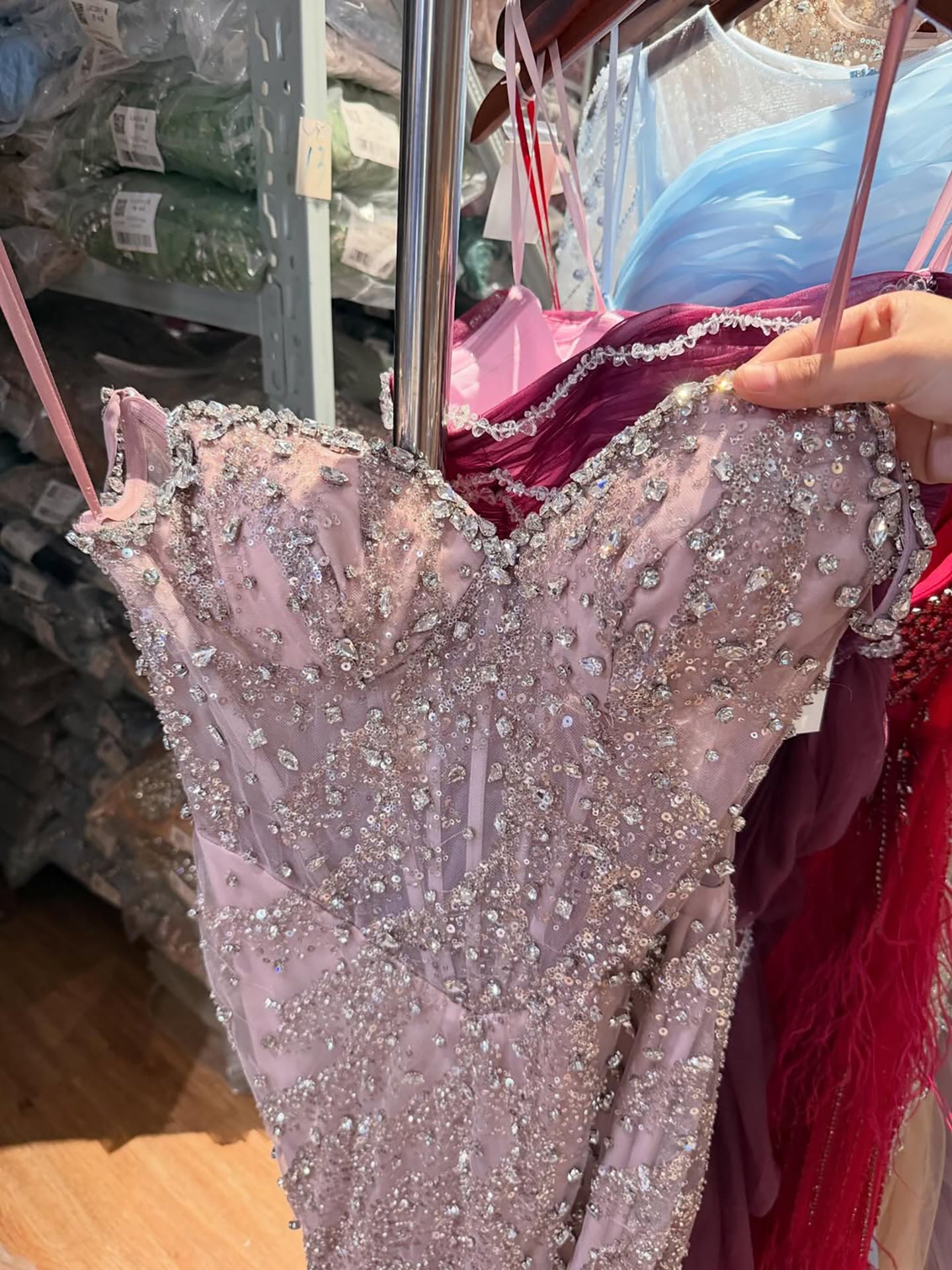 Luxury Pink Beaded Crystal Mermaid Evening Dress LA73621