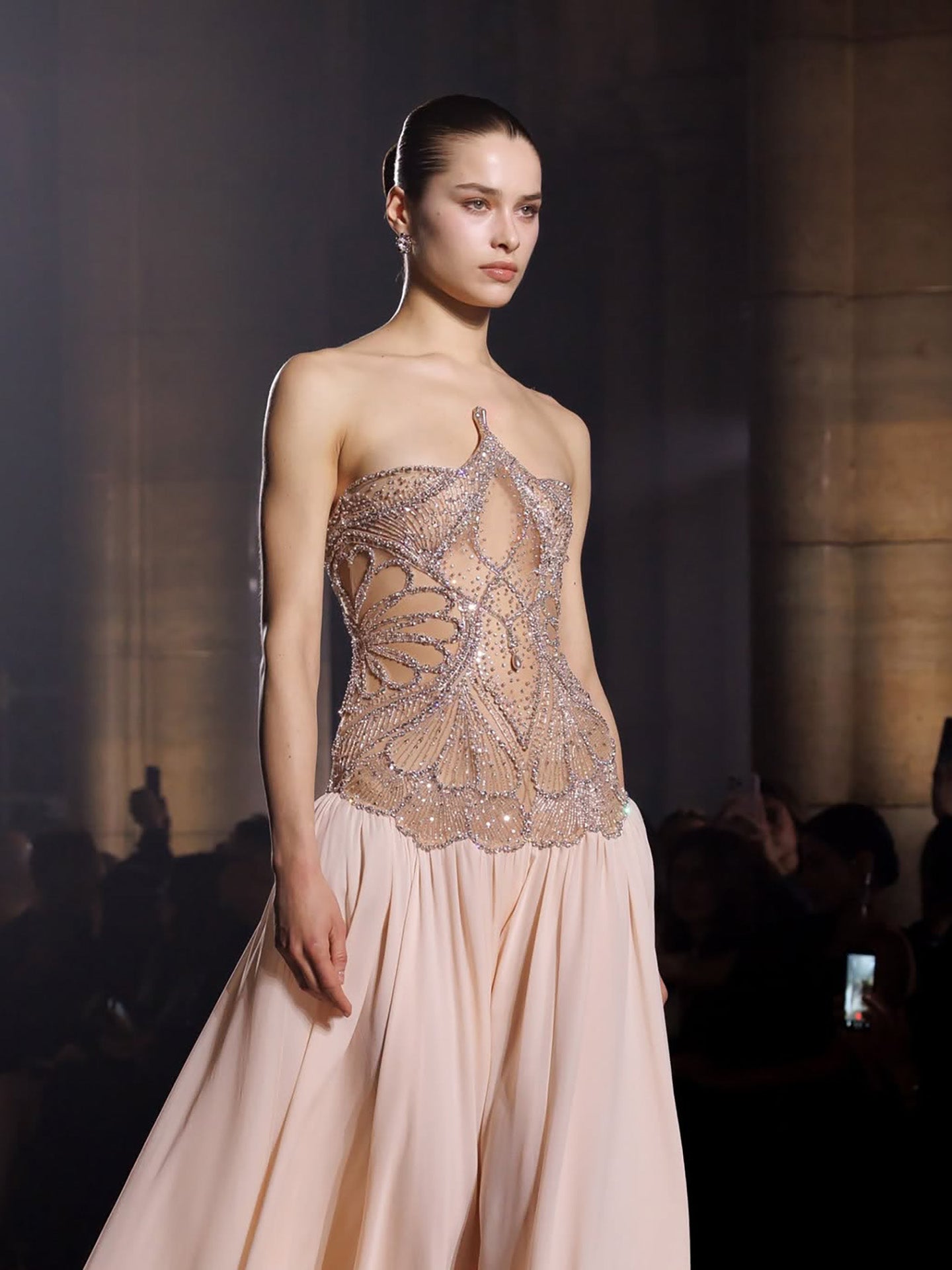 Luxury Nude Pink Beaded A-Line Evening Dress LA73623 - SERENE  HILL