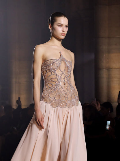 Luxury Nude Pink Beaded A-Line Evening Dress LA73623 - SERENE  HILL