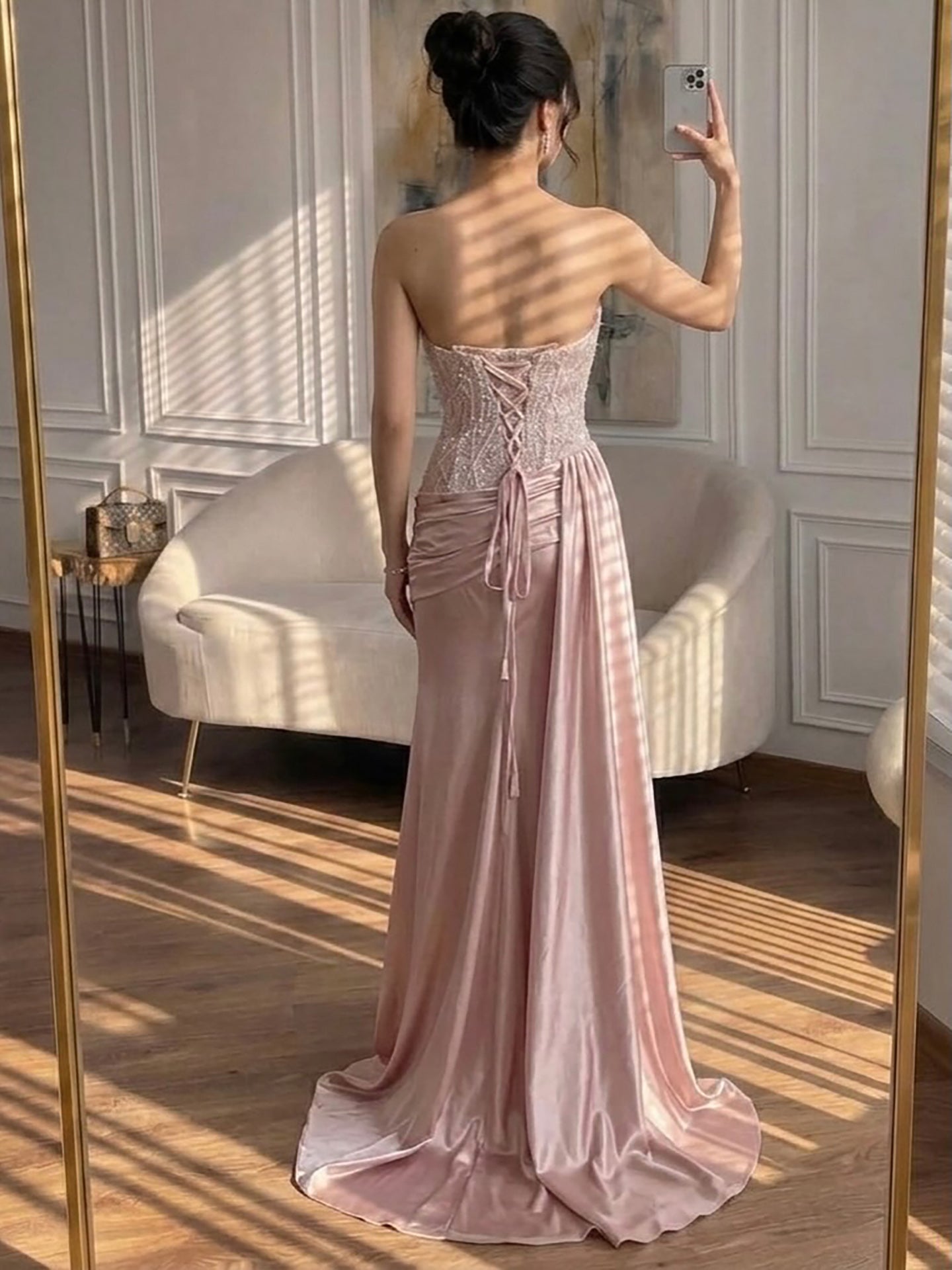 Luxury Pink Beaded Strapless Mermaid Evening Dress LA73628 SERENE HILL