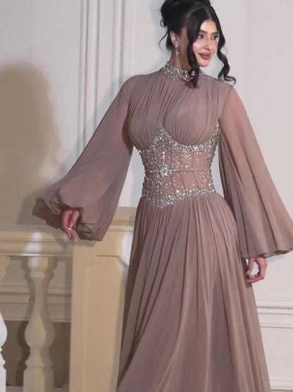 Luxury Brown Crystal Beaded A-Line Evening Dress LA73629 - SERENE  HILL
