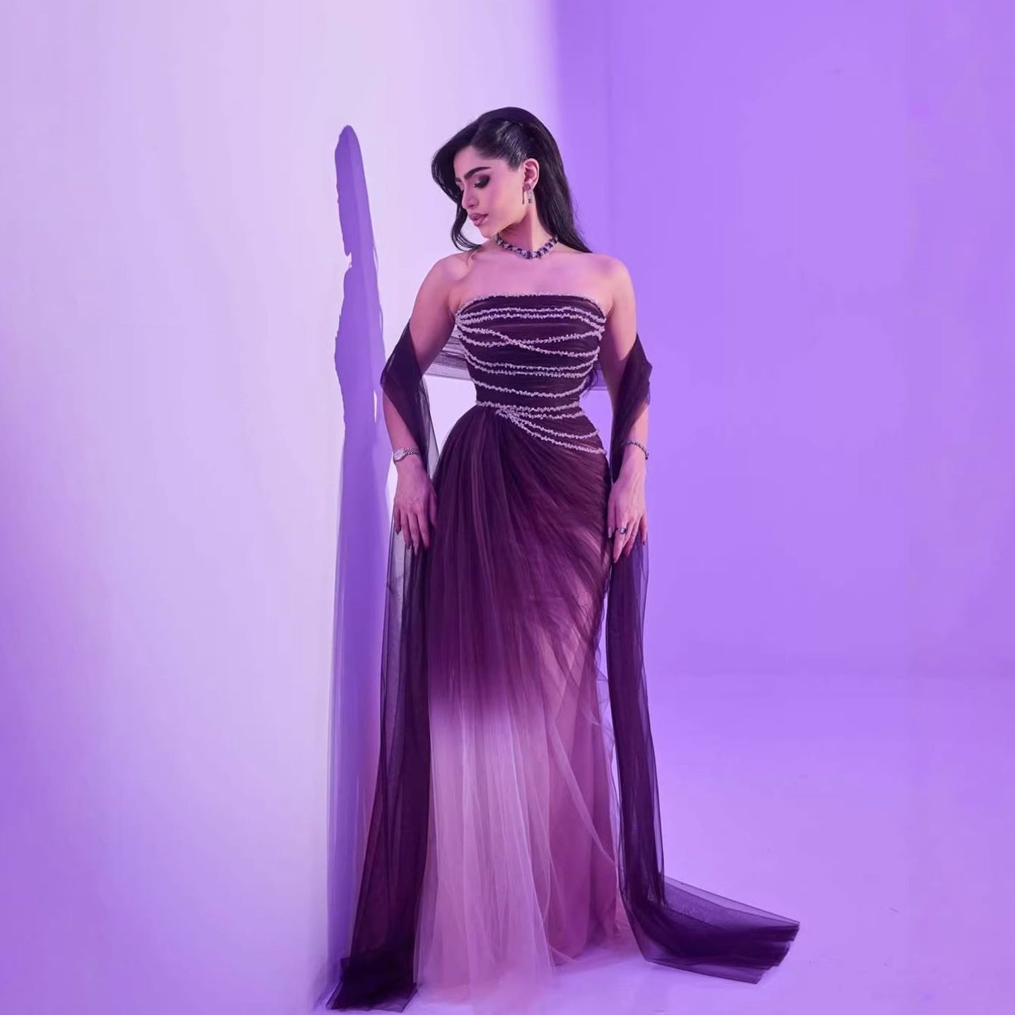 Wine Red Strapless Beaded Evening Dress LA73630 - SERENE  HILL