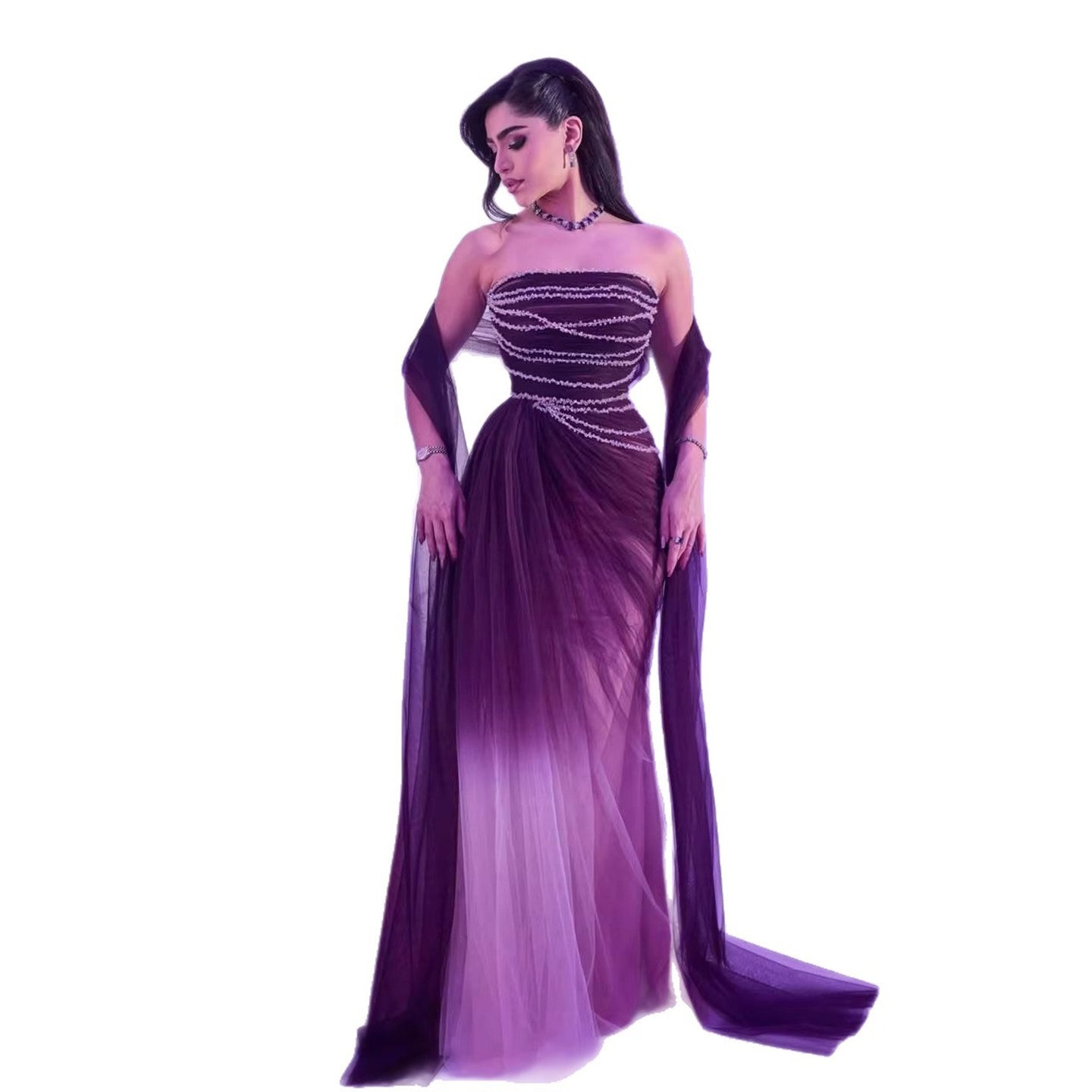 Wine Red Strapless Beaded Evening Dress LA73630 - SERENE  HILL