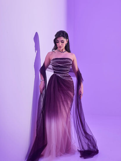 Wine Red Strapless Beaded Evening Dress LA73630 - SERENE  HILL