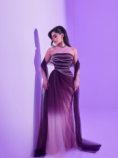 Wine Red Strapless Beaded Evening Dress LA73630 - SERENE  HILL