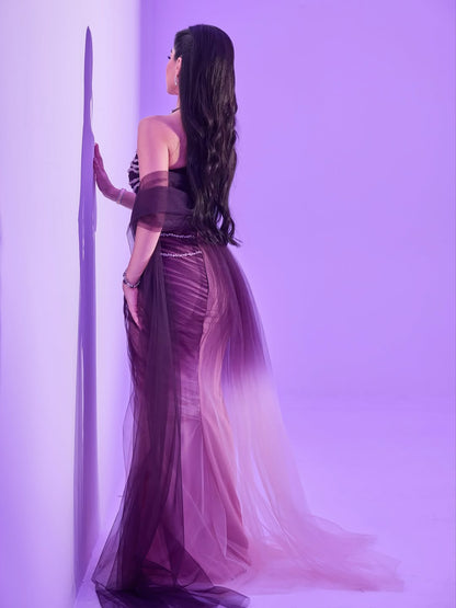 Wine Red Strapless Beaded Evening Dress LA73630 - SERENE  HILL