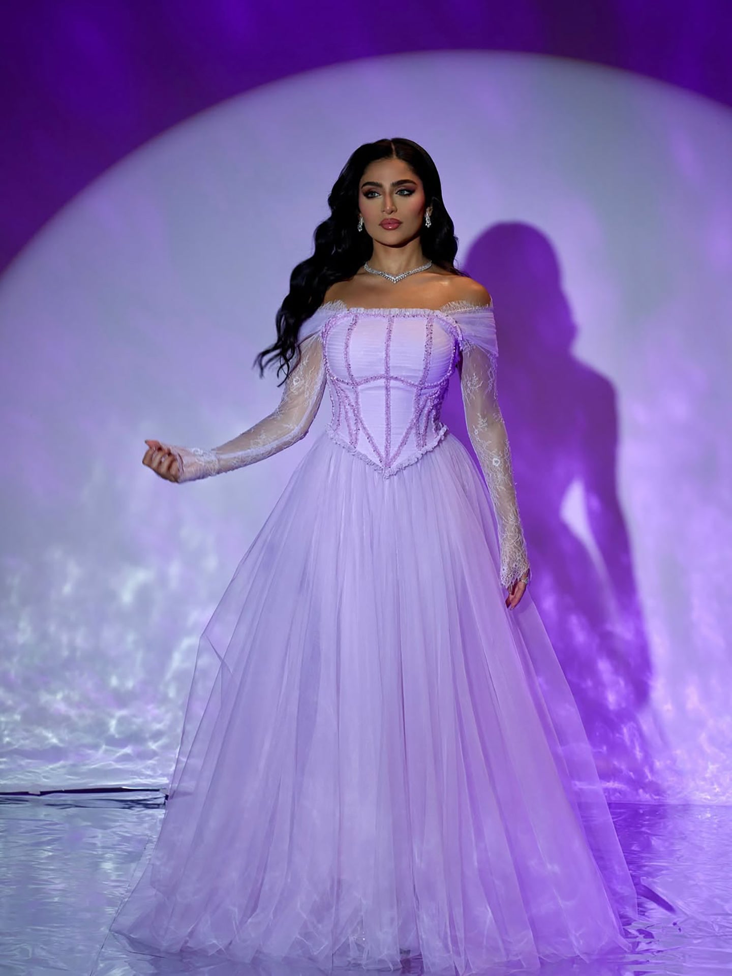 Luxury Lilac Beaded Lace A-Line Off-Shoulder Tulle Evening Dress LA73632 - SERENE  HILL