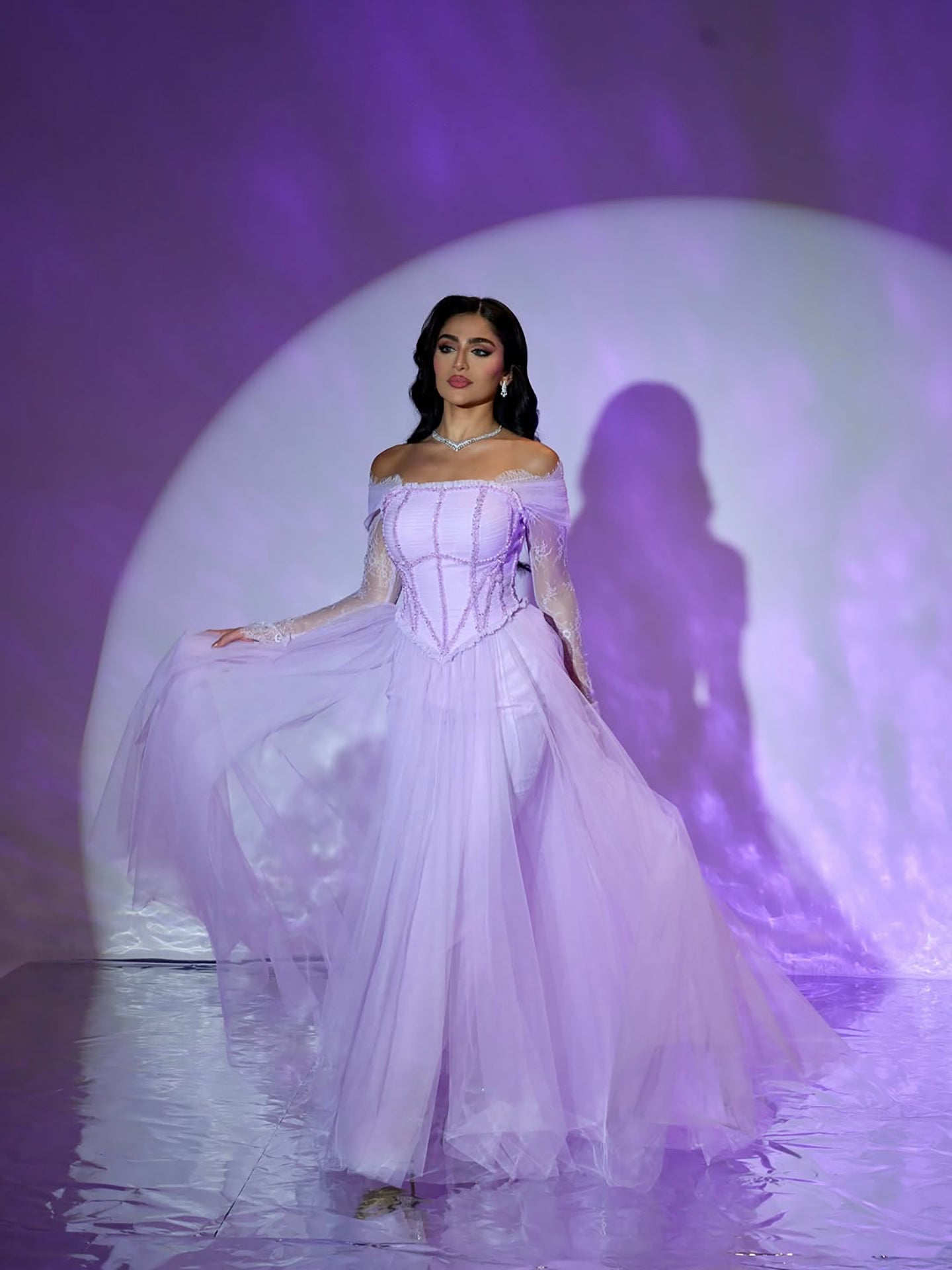 Luxury Lilac Beaded Lace A-Line Off-Shoulder Tulle Evening Dress LA73632 - SERENE  HILL
