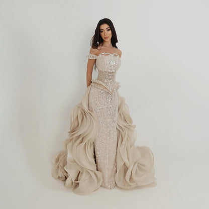 Luxury Cream Beaded Mermaid Evening Dress LA73633 - SERENE  HILL