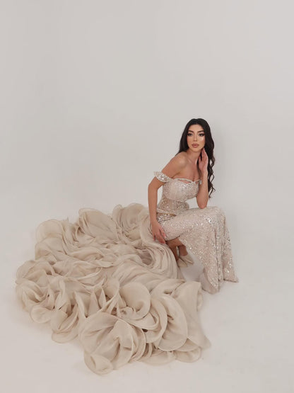 Luxury Cream Beaded Mermaid Evening Dress LA73633 - SERENE  HILL
