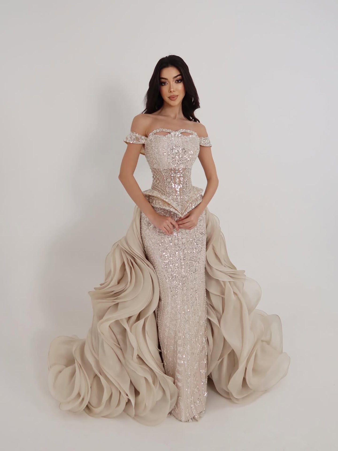 Luxury Cream Beaded Mermaid Evening Dress LA73633 - SERENE  HILL