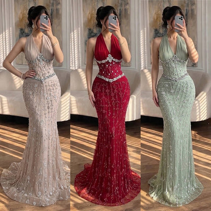 Luxury Nude Crystal Beaded Mermaid Evening Dress LA73635 SERENE HILL