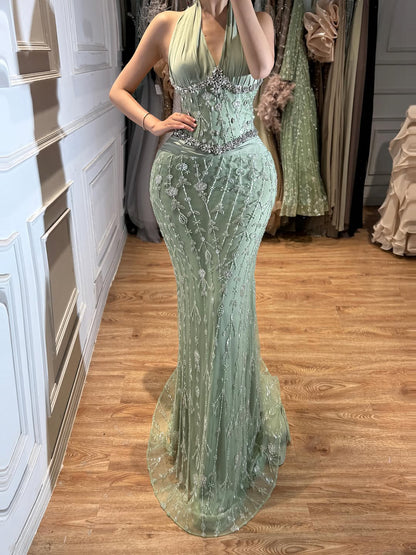 Luxury Nude Crystal Beaded Mermaid Evening Dress LA73635 SERENE HILL
