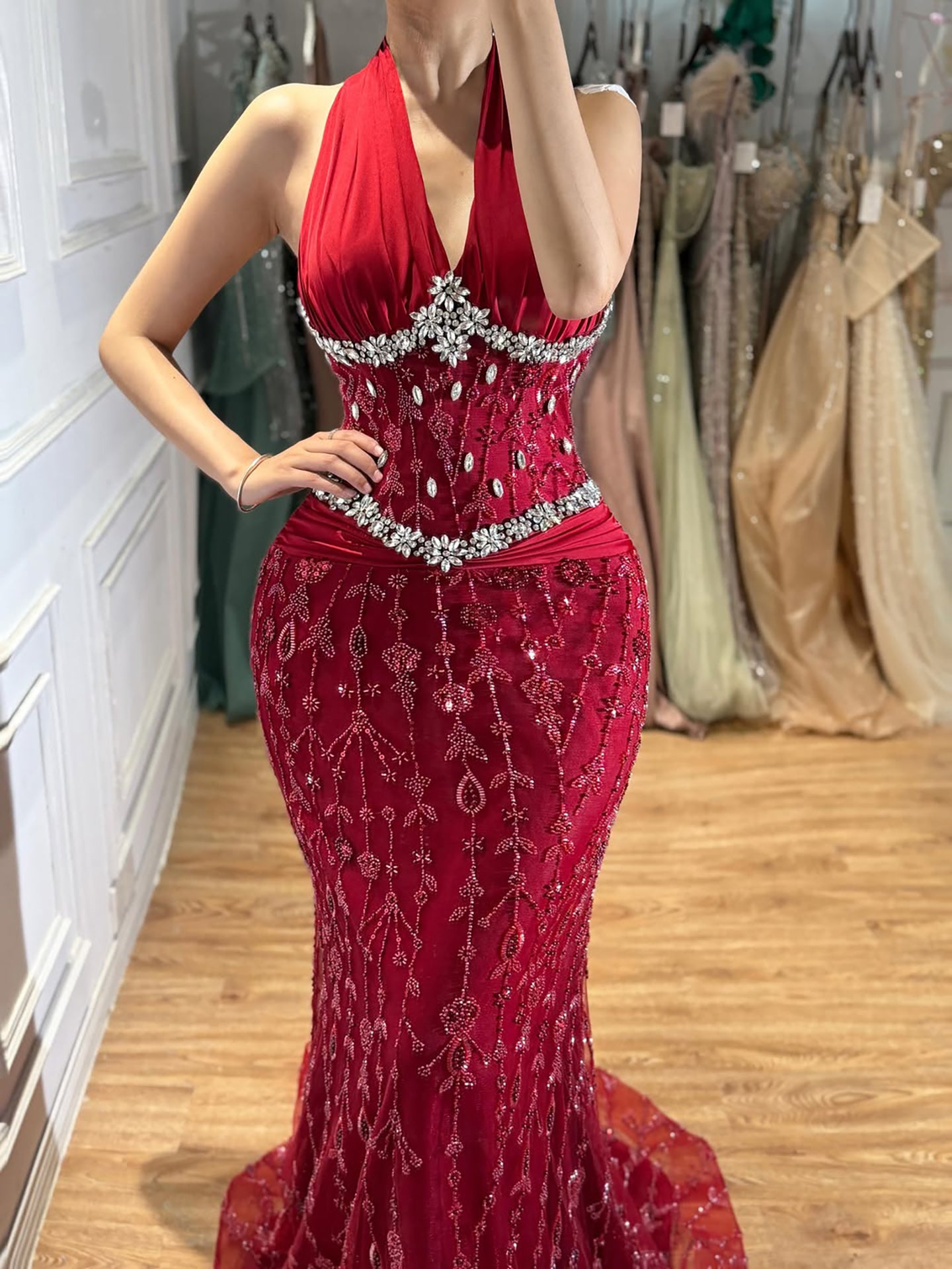 Luxury Nude Crystal Beaded Mermaid Evening Dress LA73635 SERENE HILL