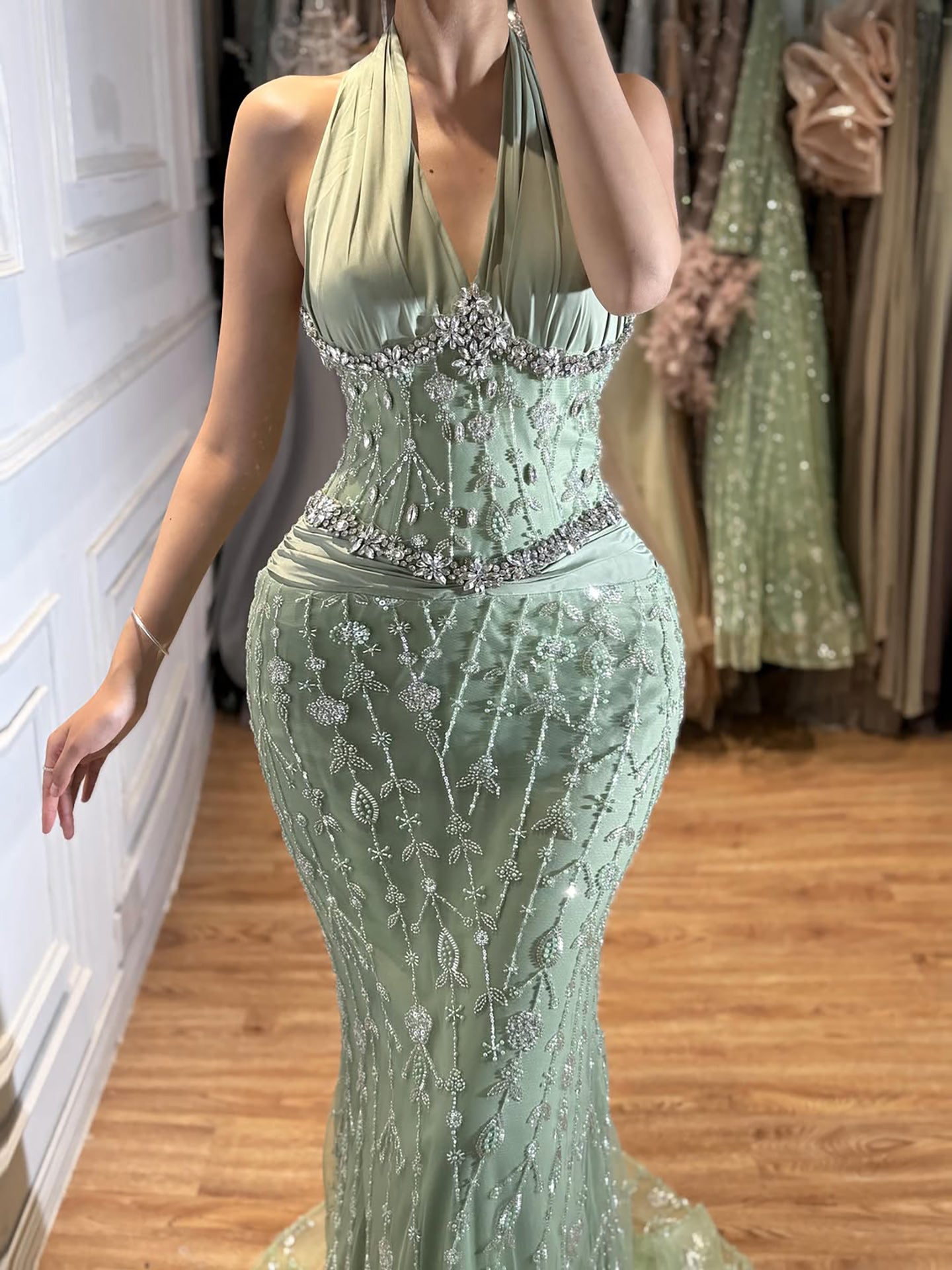 Luxury Nude Crystal Beaded Mermaid Evening Dress LA73635 SERENE HILL