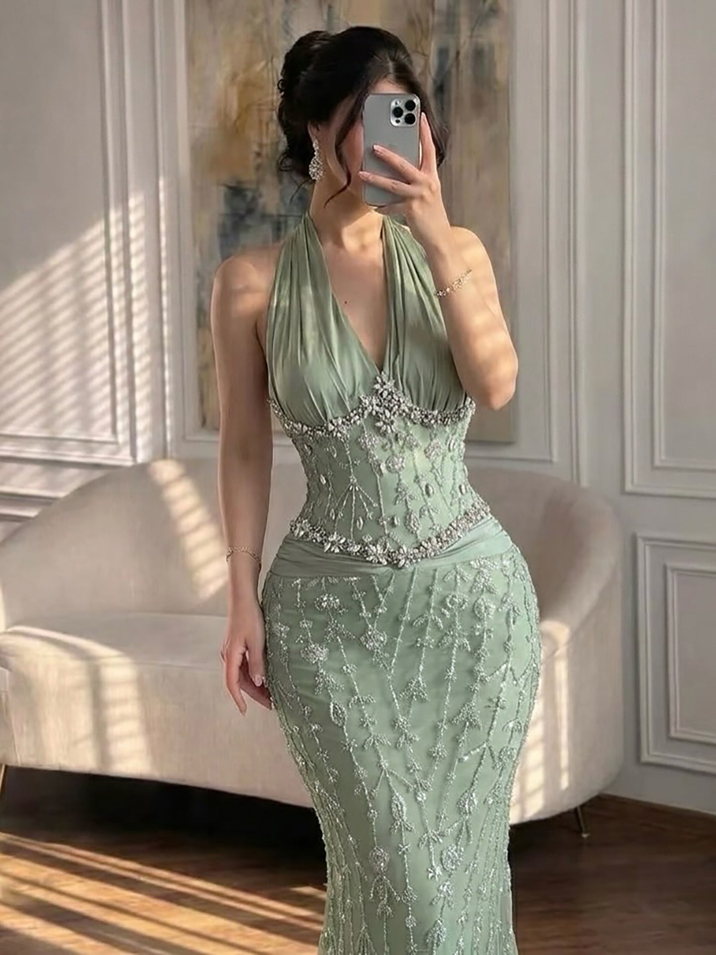 Luxury Nude Crystal Beaded Mermaid Evening Dress LA73635 SERENE HILL