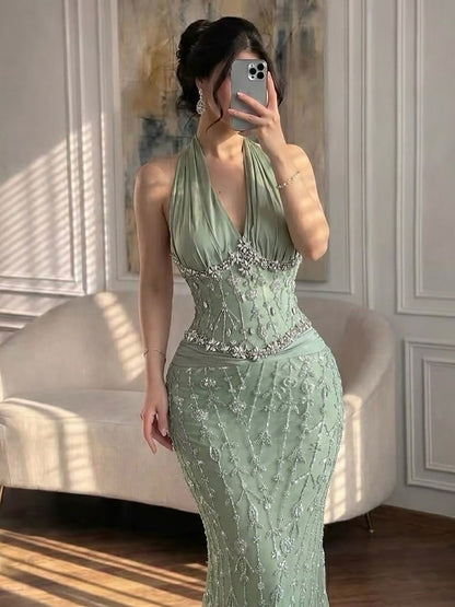 Luxury Nude Crystal Beaded Mermaid Evening Dress LA73635 SERENE HILL