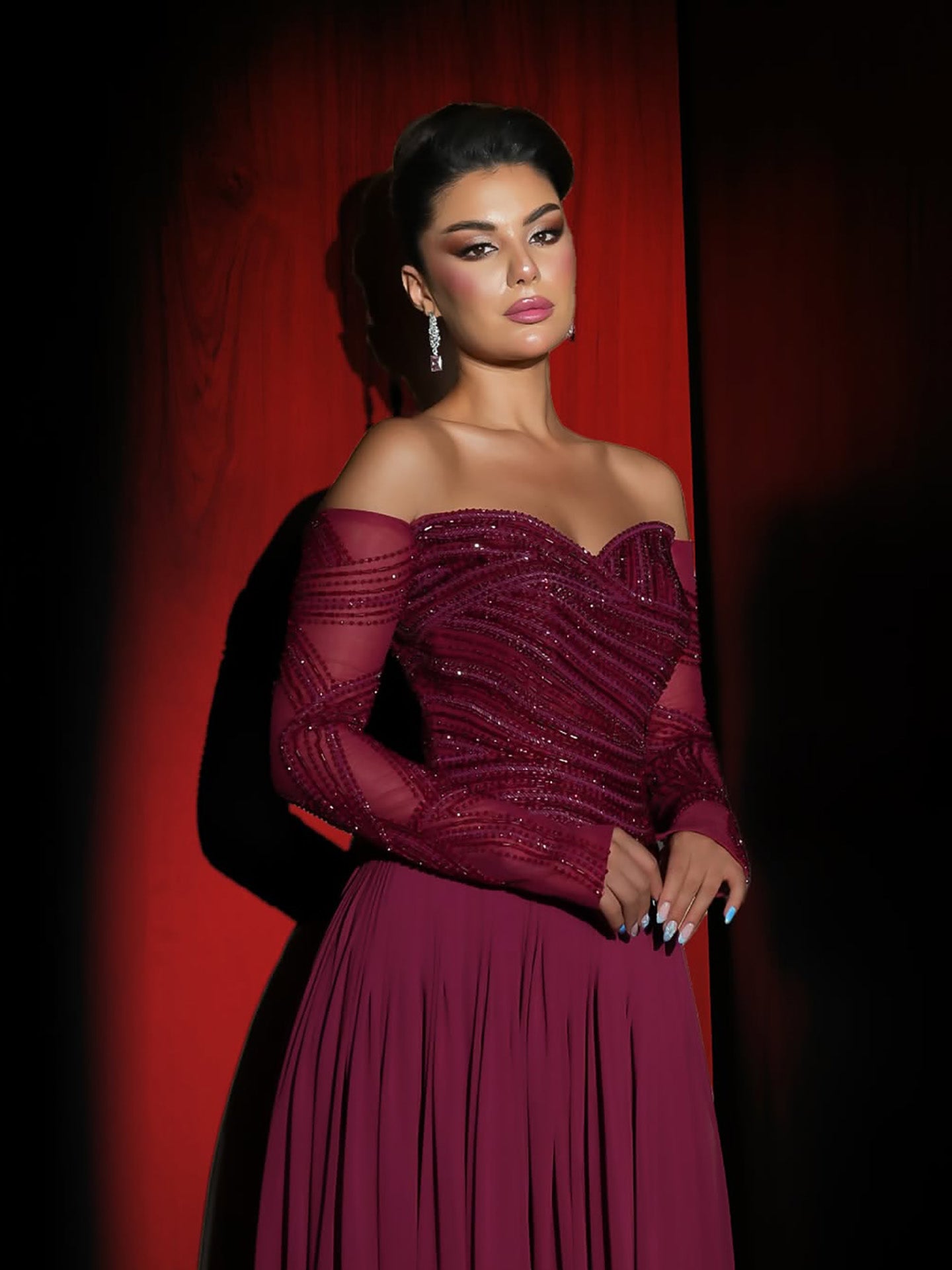 Luxury Wine Red Beaded A Line Evening Dress LA73637 - SERENE  HILL