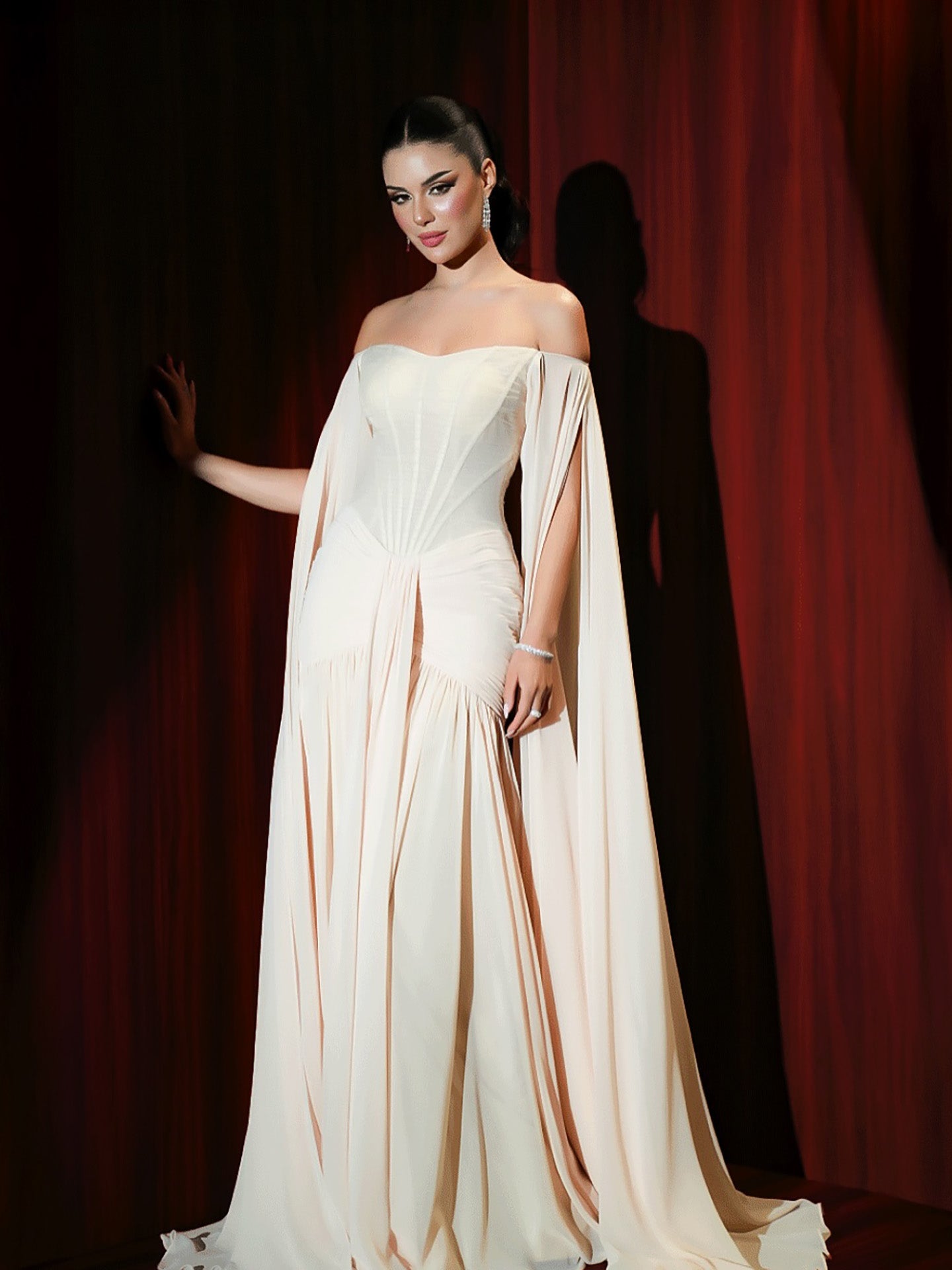 Luxury Nude Chiffon A-Line Evening Dress With Cape Sleeves LA73639 Nude / 12