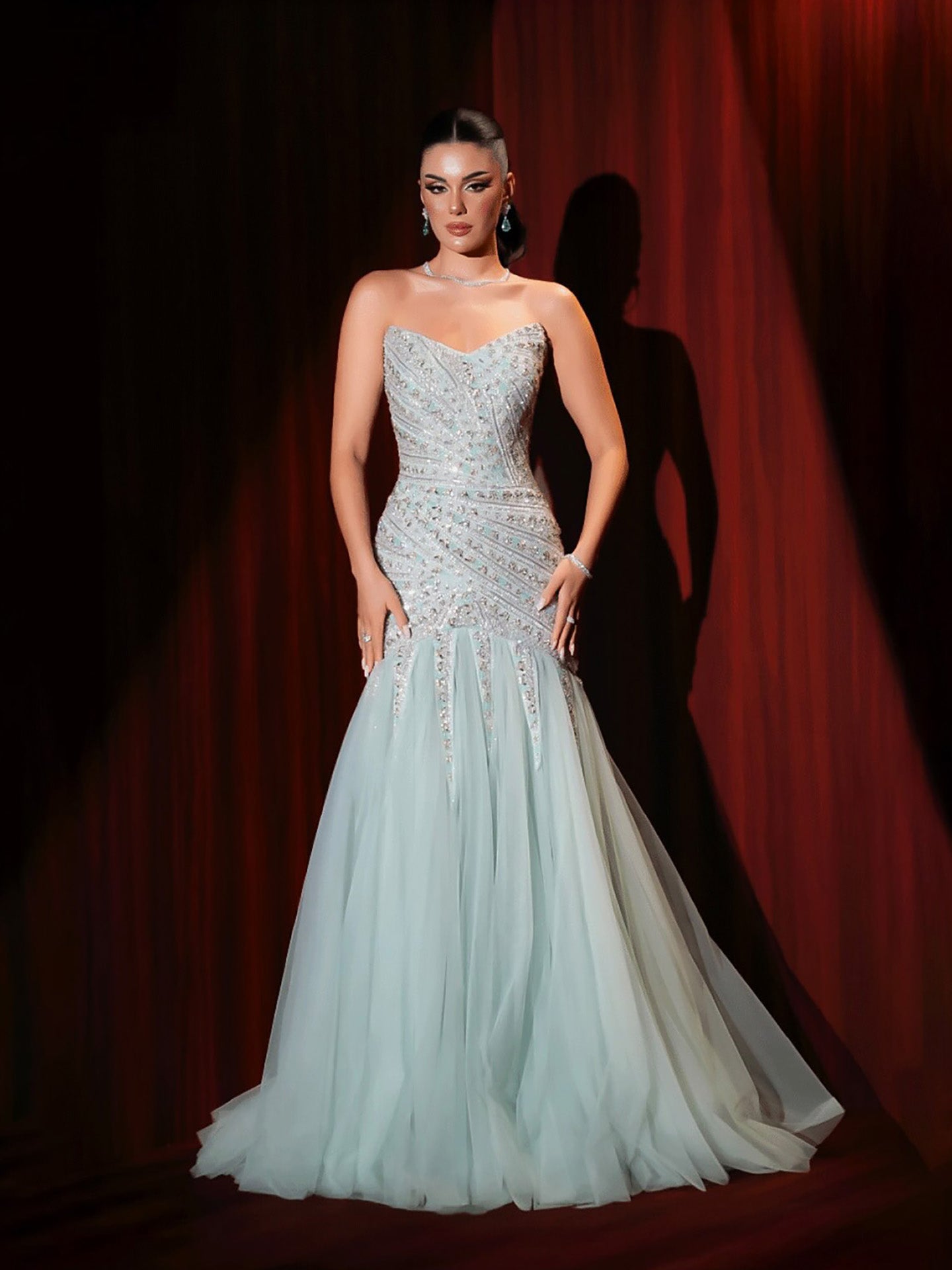 Luxury Sage Green Crystal Beaded Mermaid Strapless Evening Dress LA73640 - SERENE  HILL