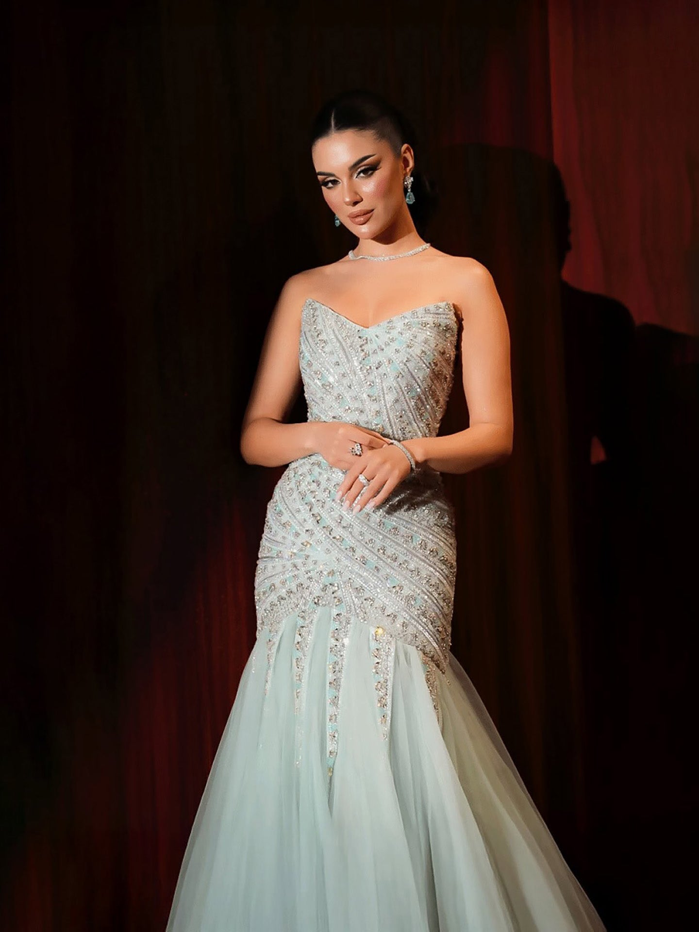 Luxury Sage Green Crystal Beaded Mermaid Strapless Evening Dress LA73640 - SERENE  HILL