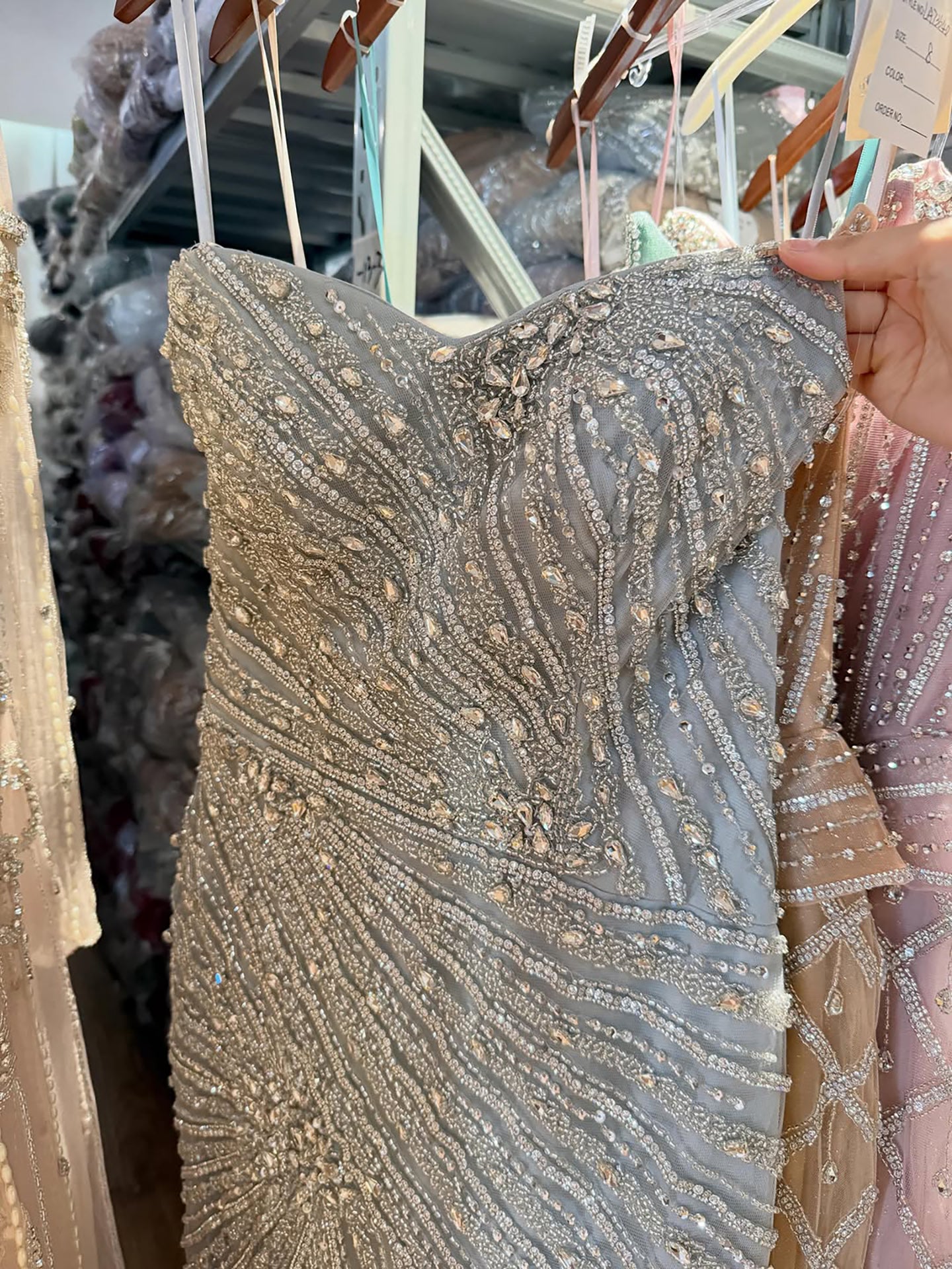 Luxury Sage Green Crystal Beaded Mermaid Strapless Evening Dress LA73640 SERENE HILL