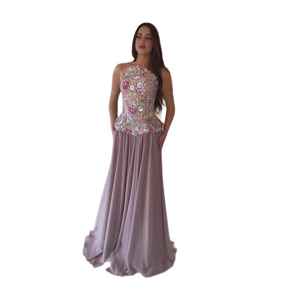 Luxury Pink Appliques Beaded Strapless Evening Dress LA73642 - SERENE  HILL