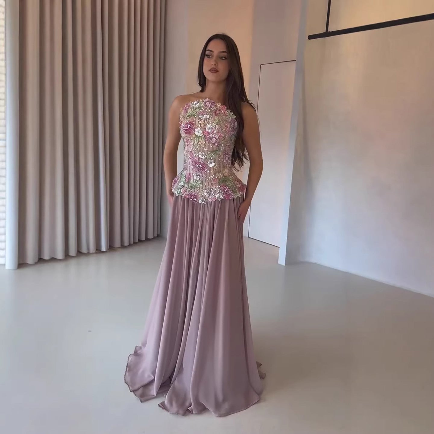 Luxury Pink Appliques Beaded Strapless Evening Dress LA73642 - SERENE  HILL