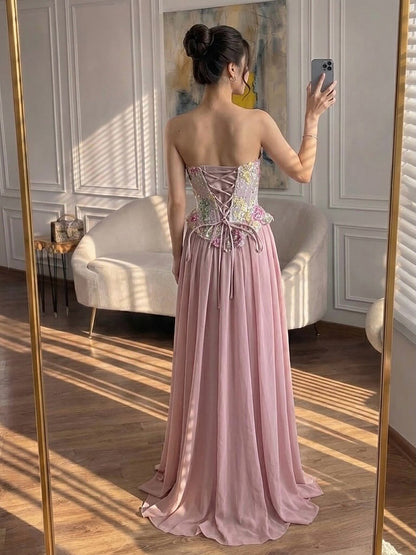 Luxury Pink Appliques Beaded Strapless Evening Dress LA73642 SERENE HILL