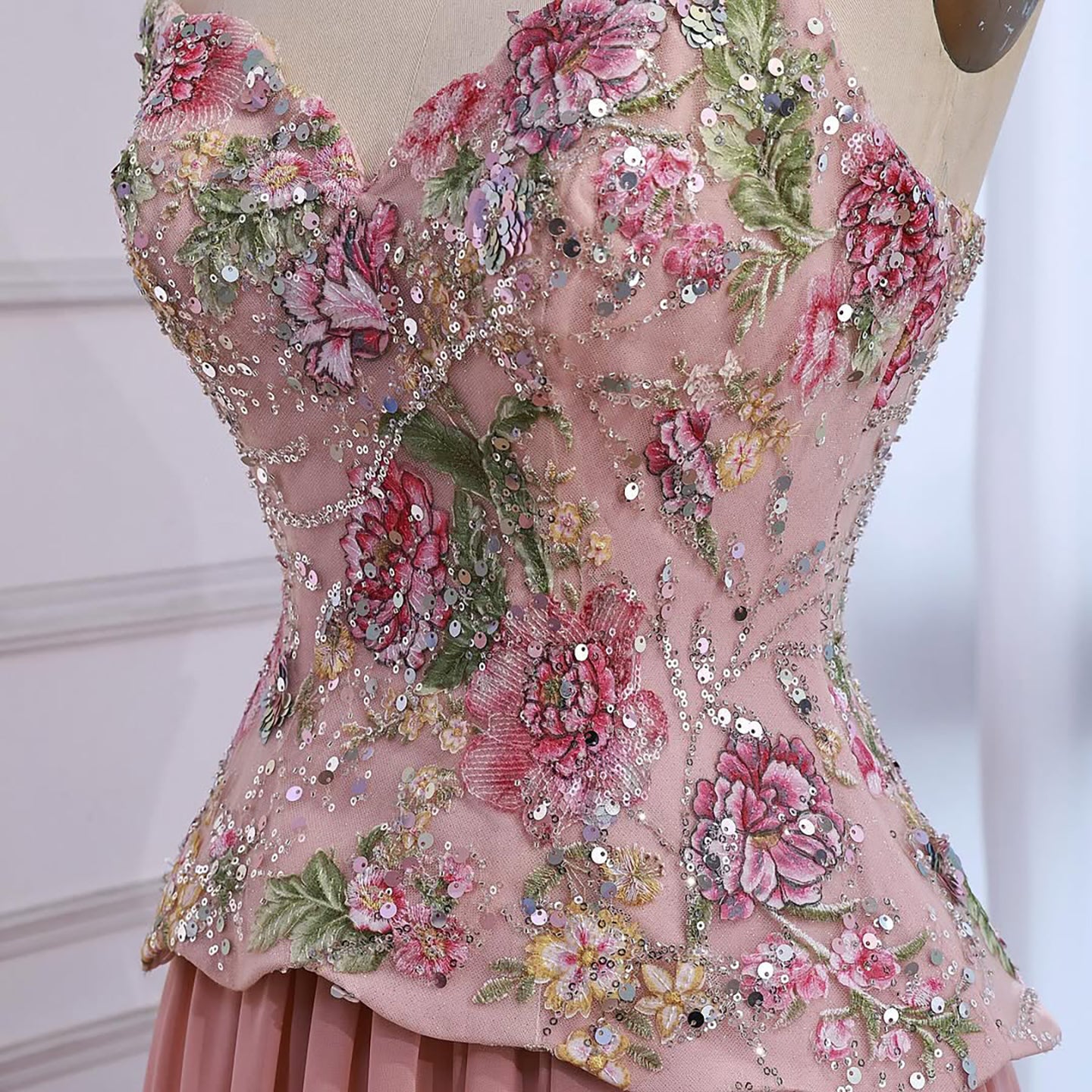 Luxury Pink Strapless Sweetheart Beaded Floral A-Line Evening Dress LA73643 - SERENE  HILL