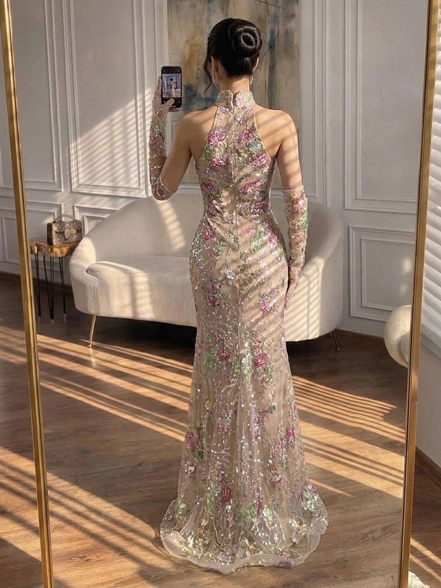 Luxury Pink Appliques Beaded Halter Mermaid Evening Dress LA73644A SERENE HILL