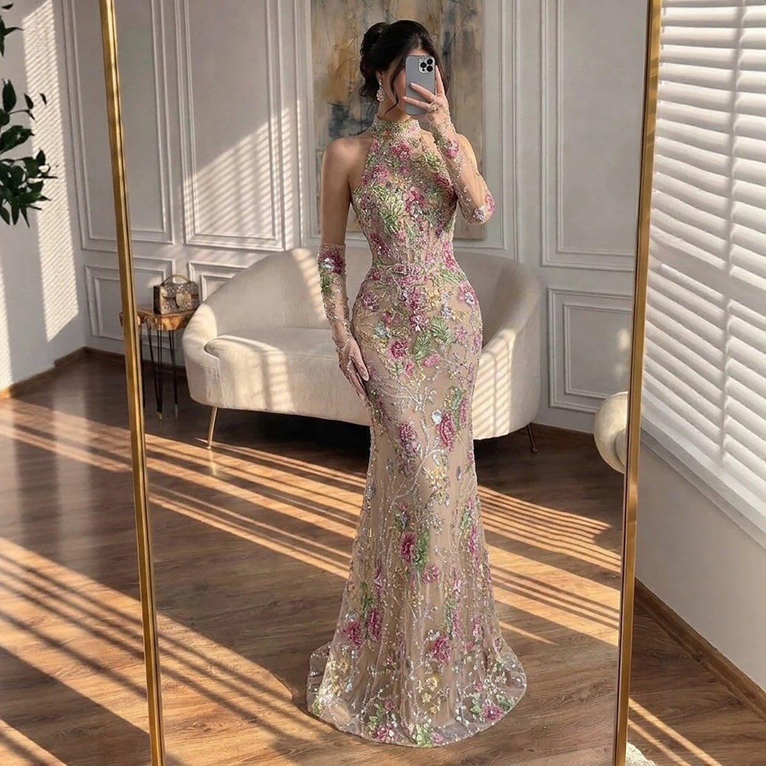 Luxury Pink Appliques Beaded Halter Mermaid Evening Dress LA73644A SERENE HILL