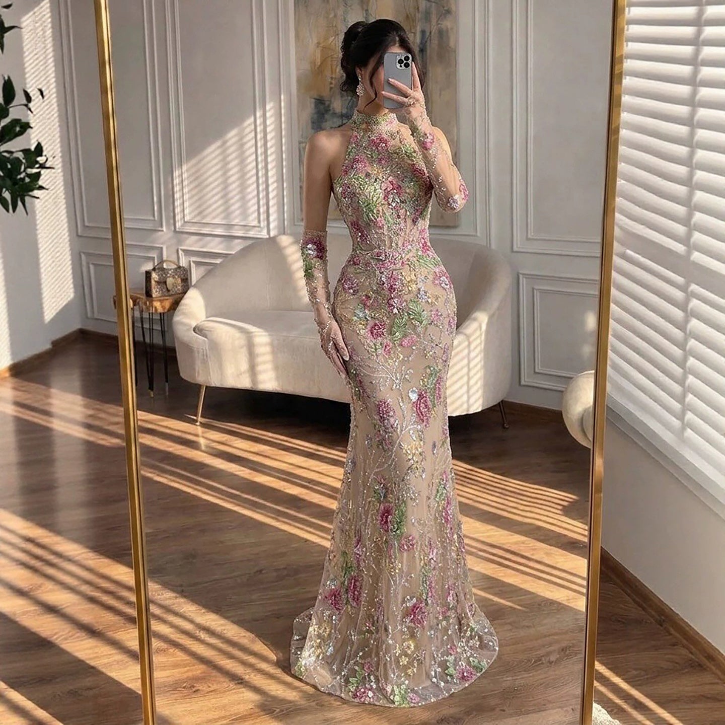Luxury Pink Appliques Beaded Halter Mermaid Evening Dress LA73644A SERENE HILL