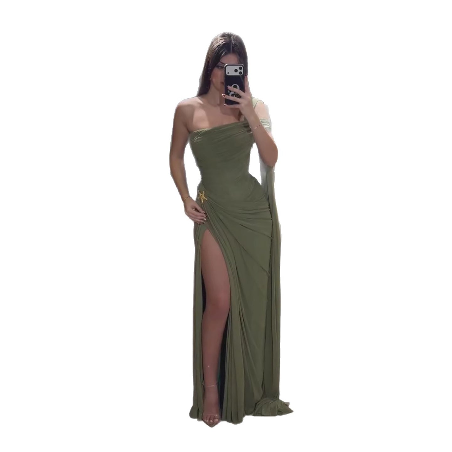 olive green chiffon evening dress Flutter Sleeve V-Neck A-Line Chiffon Bridesmaid Dress in Olive, Olive / 10