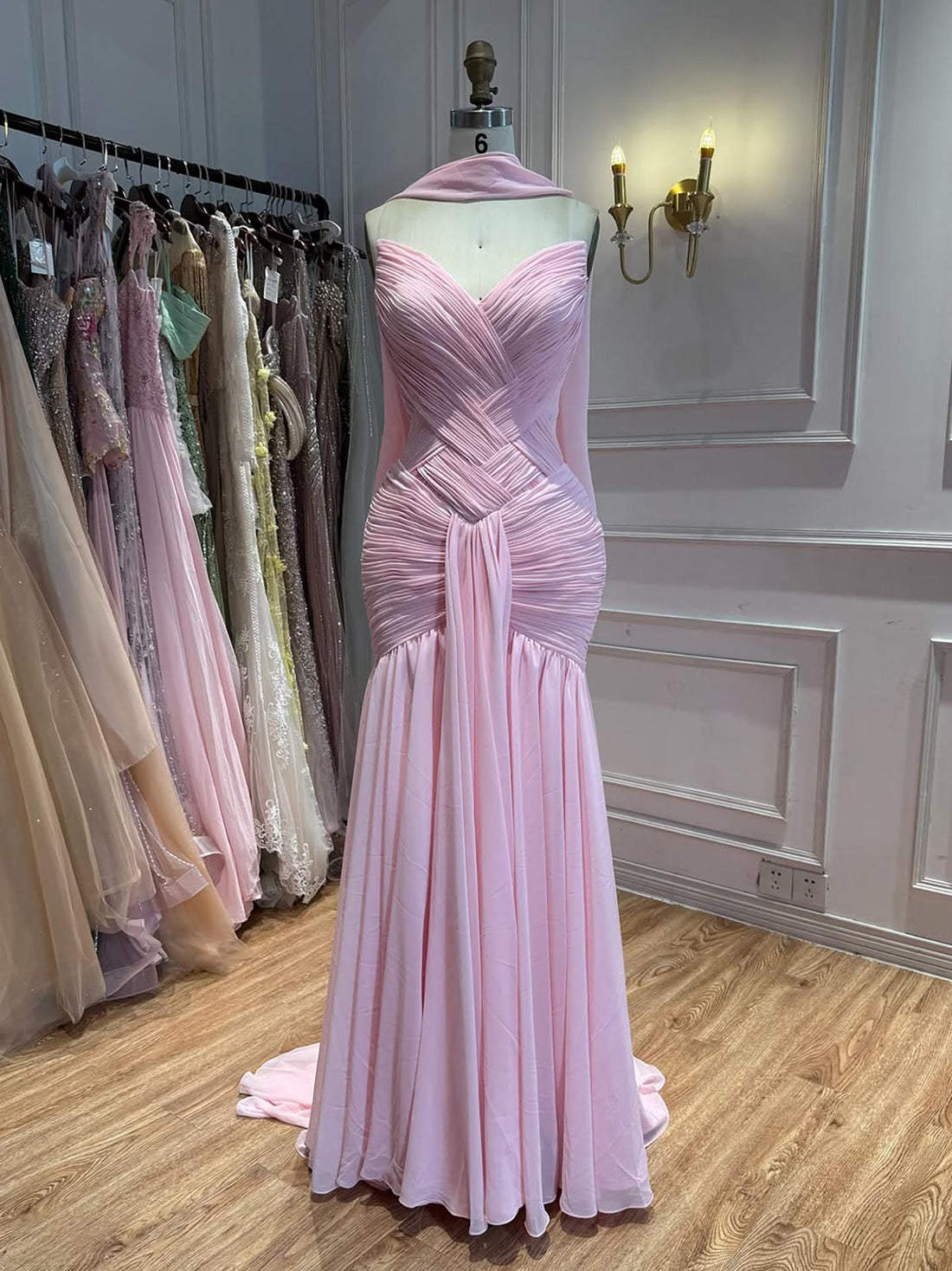 Pink Chiffon A-Line Evening Dress with Scarf LA73655 SERENE HILL