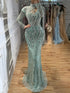 Sage Green Beaded Mermaid Evening Dress with Ruffle Shoulder LA73657 SERENE HILL