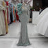Sage Green Beaded Mermaid Evening Dress with Ruffle Shoulder LA73657 - SERENE  HILL